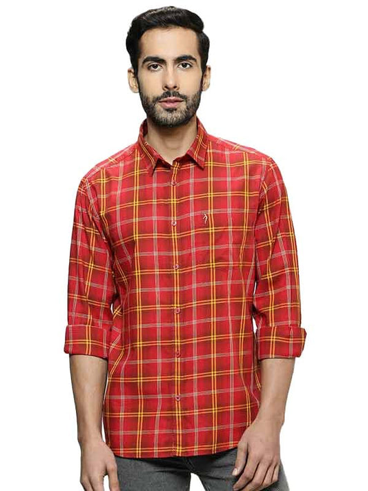 Indian Terrain Mens Checkered Red Shirt