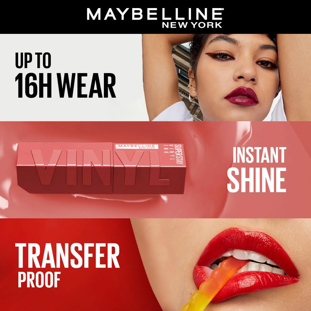 Maybelline Superstay Vinyl Ink Liquid Lipstick, Awestruck | High Shine That Lasts for 16 HRs - SaumyasStore