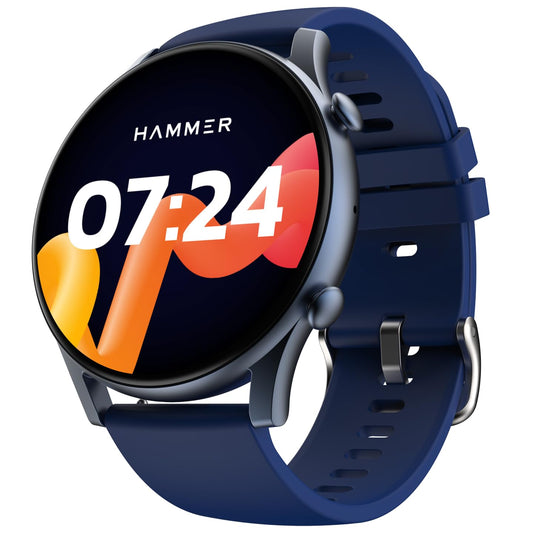 (Refurbished) HAMMER Glide 1.43" AMOLED Round Dial Smart Watch with Calling Function, Premium Metallic Build, Always on Display, Multiple Sports Modes (Electric Blue)