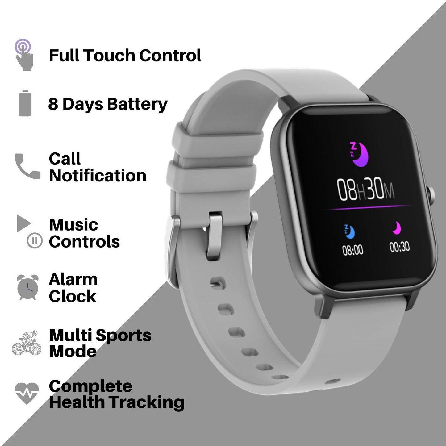(Refurbished) Fire-Boltt SPO2 Full Touch 1.4 inches 8 Days Battery Life Smart Watch Compatible with Android and iOS IPX7 with Heart Rate, BP, Fitness and Sports Tracking (Grey)