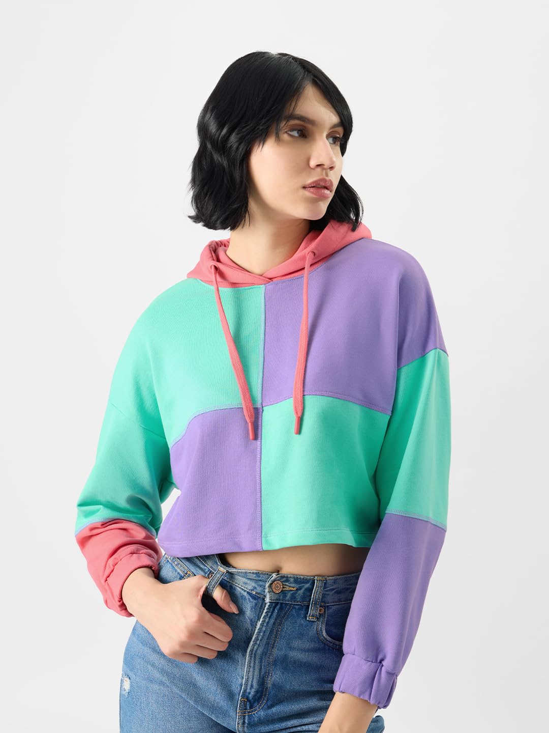 The Souled Store Orchid Sorbet Hoodie Women Cropped Oversized