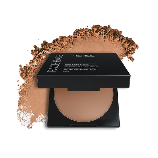 RENEE Face Base Compact Powder Cocoa Beige, 9gm | Enriched with Hyaluronic Acid & Vitamin E| Long-lasting, Easy Blend, Matte Finish, Pressed Form…
