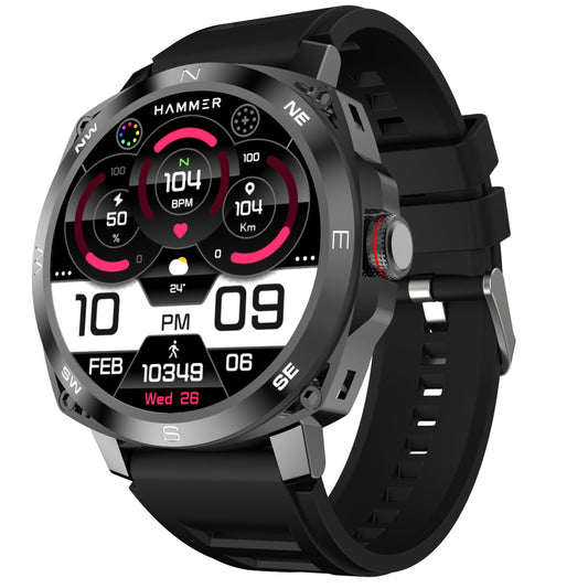 (Refurbished) HAMMER Fit Pro 1.43" Super AMOLED Display Smart Watch Round Dial with Bluetooth Calling, Metallic Build, Always on Display, Multi Sports Modes (Black)
