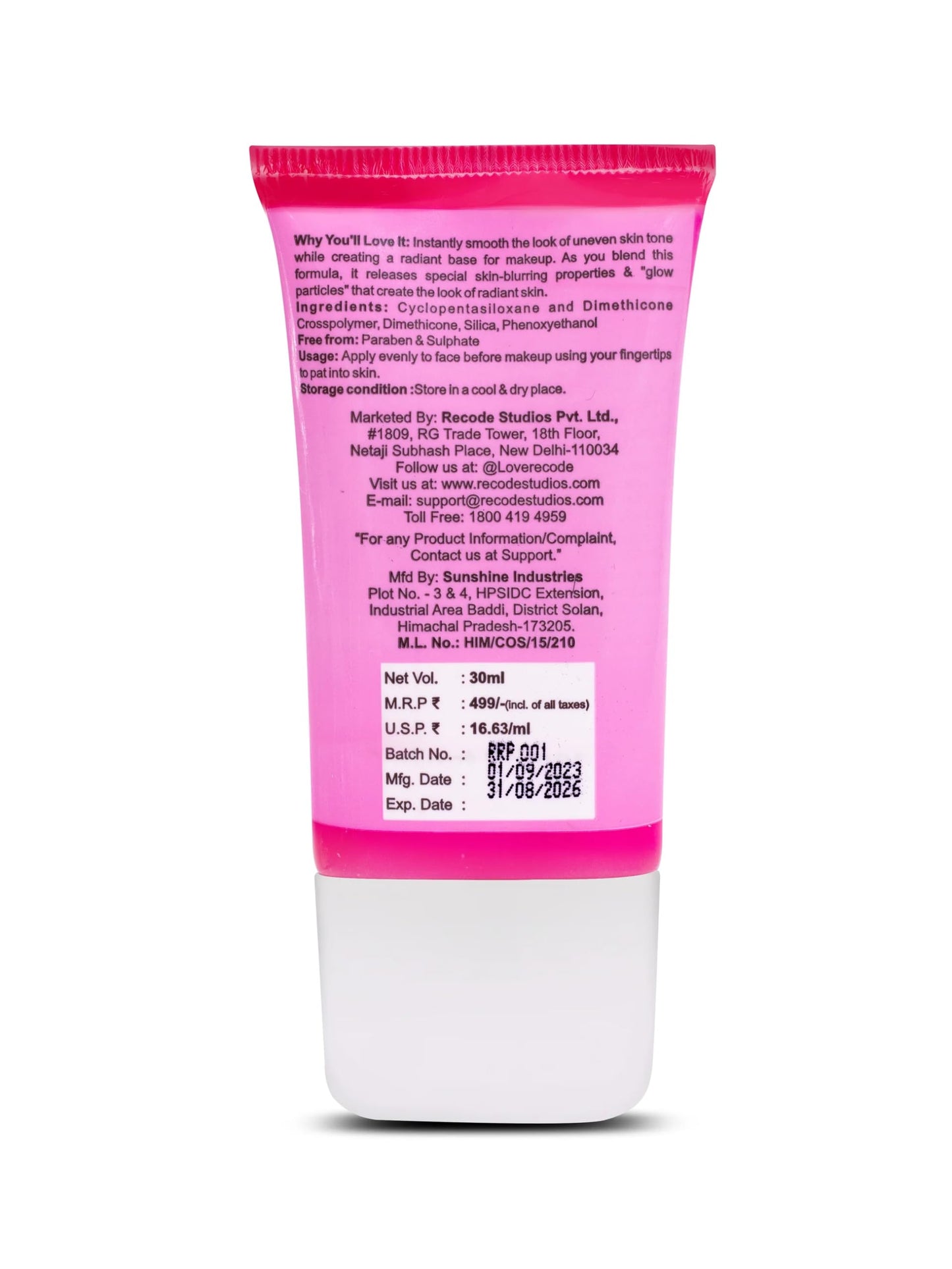 Recode Radiant Primer - 30 ML - SaumyasStore