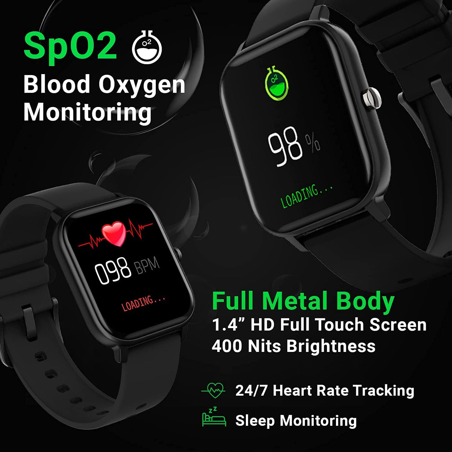 Fire-Boltt (Renewed) SpO2 Full Touch 1.4 inch Smartwatch 400 Nits Peak Brightness Metal Body 8 Days Battery Life with 24 * 7 Heart Rate Monitoring IPX7 (Black)