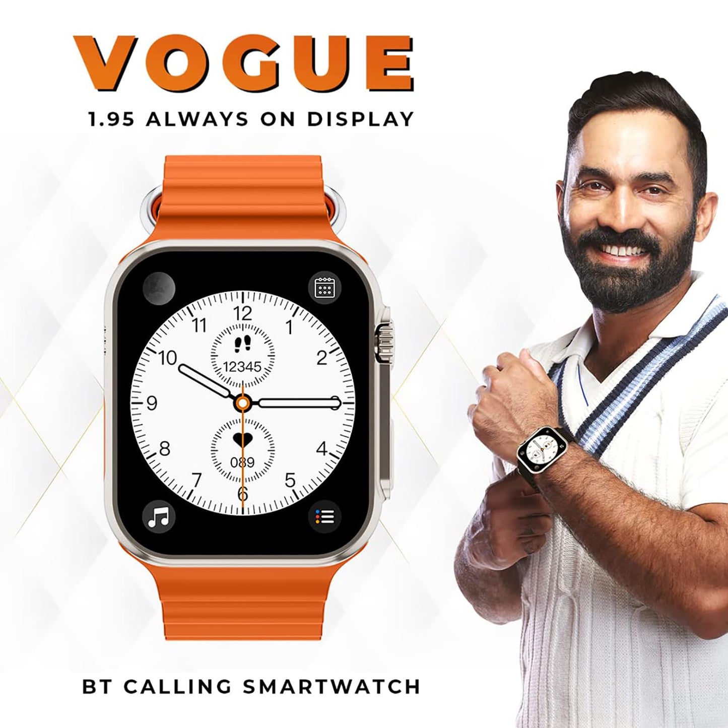 (Refurbished) GIZMORE GizFit Vogue Bluetooth Calling Smartwatch | 1.95 Inch HD Display | 600 NITS Smartwatch (Orange)