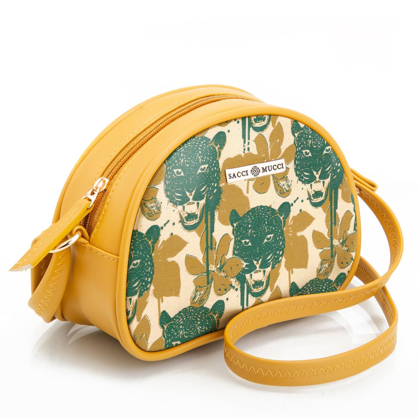 SACCI MUCCI Printed Handcrafted Crossbody Rainbow sling bag, Sling Bag for Women Ladies Single Shoulder Bag - Wild Print (Mustard) - SaumyasStore