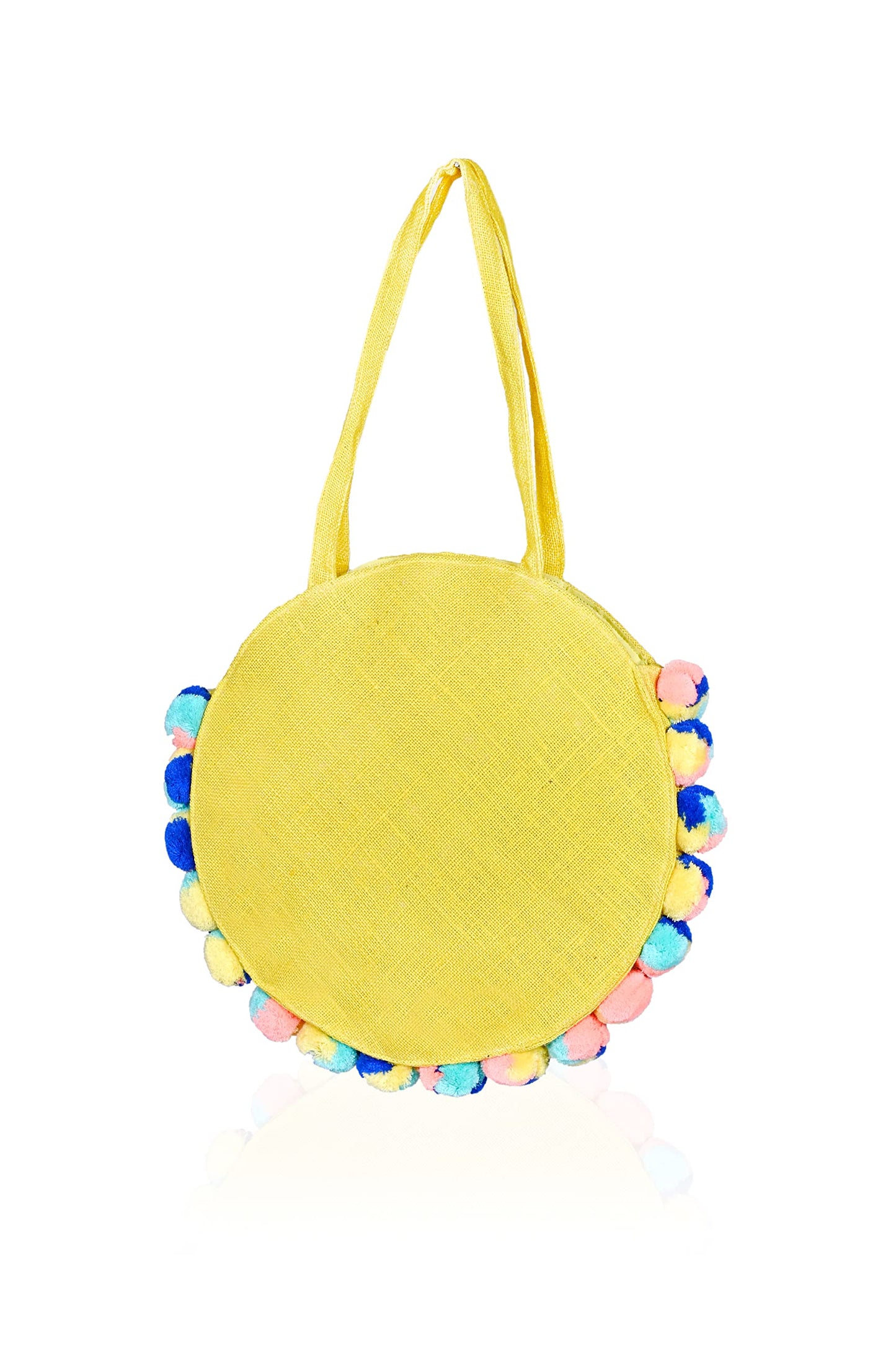 Boho Girl Multicolor Cotton Palm Leaves Jute Round Tote | Boho Beach Bags For Women and Girls - SaumyasStore