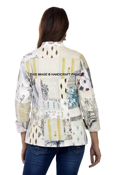 Ravaiyaa - Attitude is everything Women's/Girl Reversible Floral Print Jacket Quilted Cotton Patchwork Coat Blazer Jacket Long Sleeve