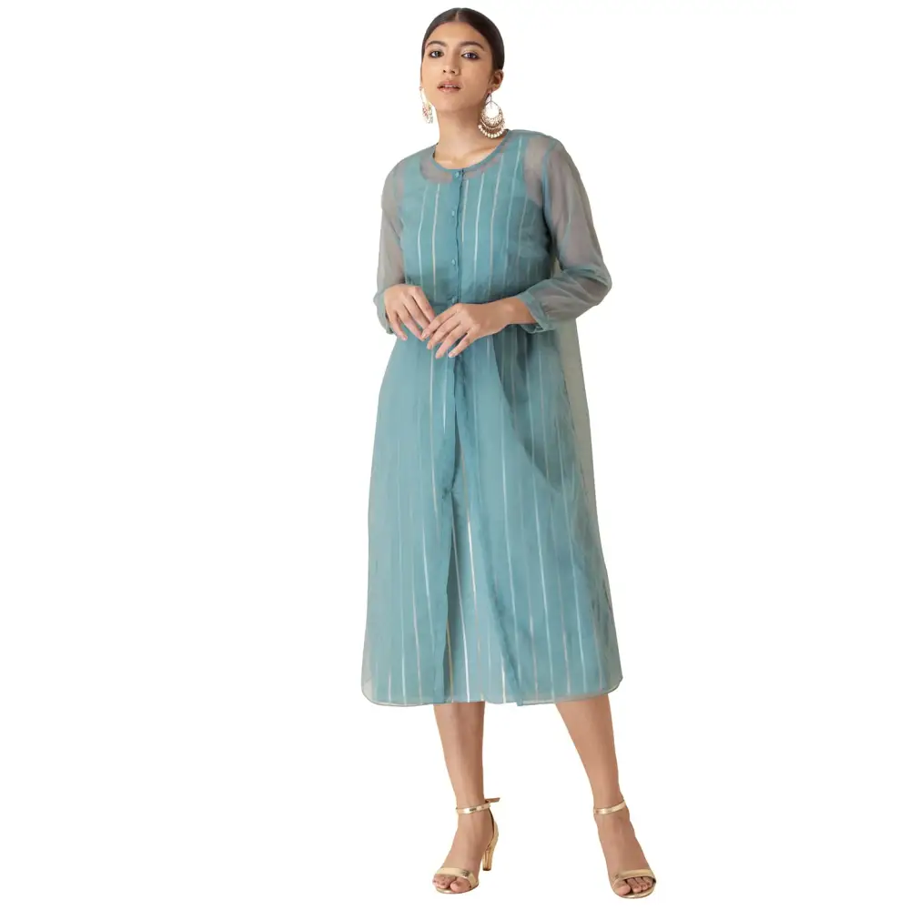Indya Women's Cotton Regular Dresses (Blue)