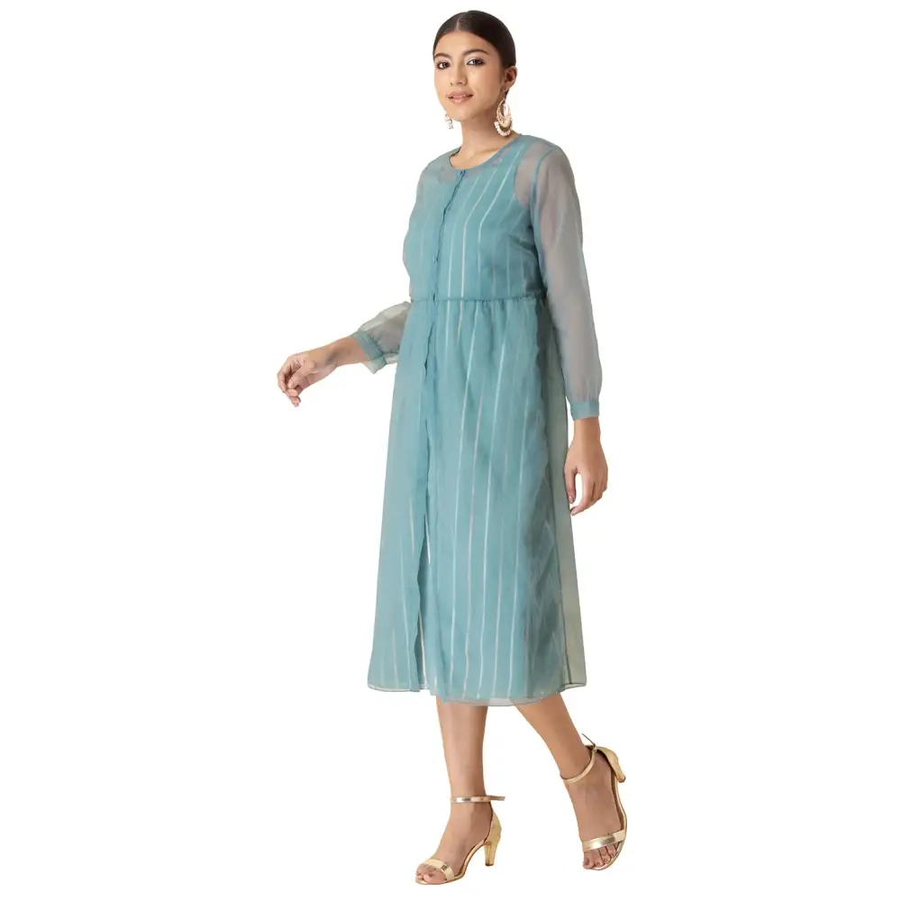 Indya Women's Cotton Regular Dresses (Blue)