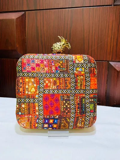 Stylish Multicoloured Colour Pineapple Box Clutch Bag For Women