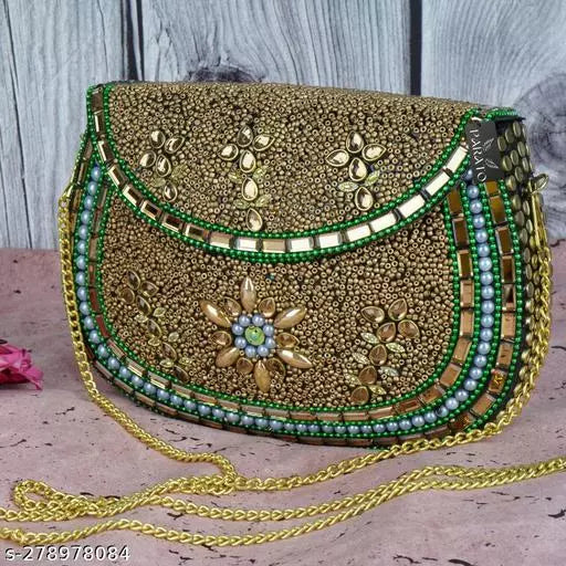 PARATO Handmade Gold style shine Clutch / Sling bag / Handbag