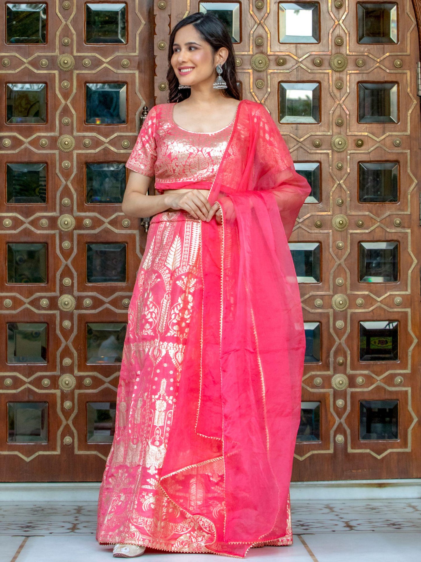 Neon Pink Zardozi Lehenga Set