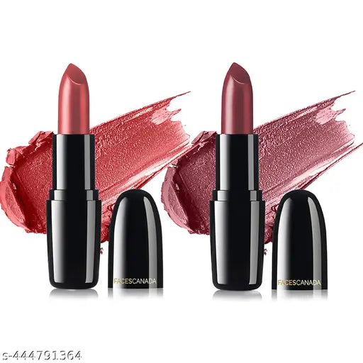 FACES CANADA Festive Pout - Weightless Creme Finish Lipstick Pack of 2 - Amber & Love Nude (4gx2) | Creamy Finish | Silky Smooth Texture | Long Lasting Rich Color | Hydrated Lips