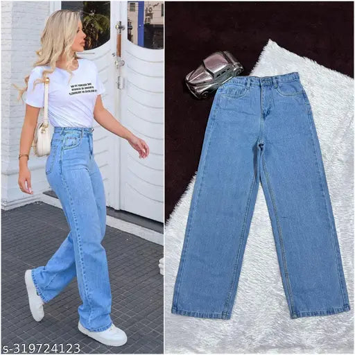 Trendy Stylish Women's wide leg jeans,HIGH WAIST WIDE LEG JEAN ICE BLUE,Baggy Jeans, Stylsh Jeans for Women