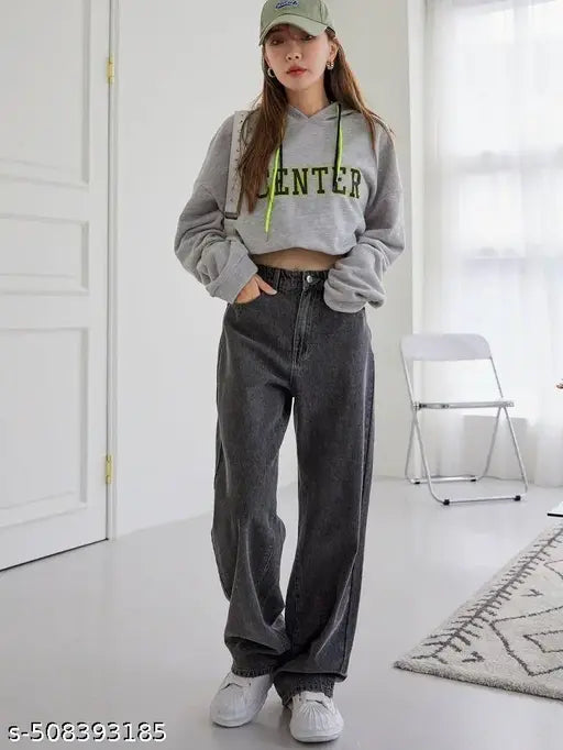 Comfortable Women’s Charcoal Grey Jeans for women & girl/CHARCOAL WIDE LEG DENIM JEANS PENTS FOR WOMEN/Ladies Charcoal Denim/DENIM WIDE LEG CHARCOAL BLACK JEANS FOR WOMEN'S