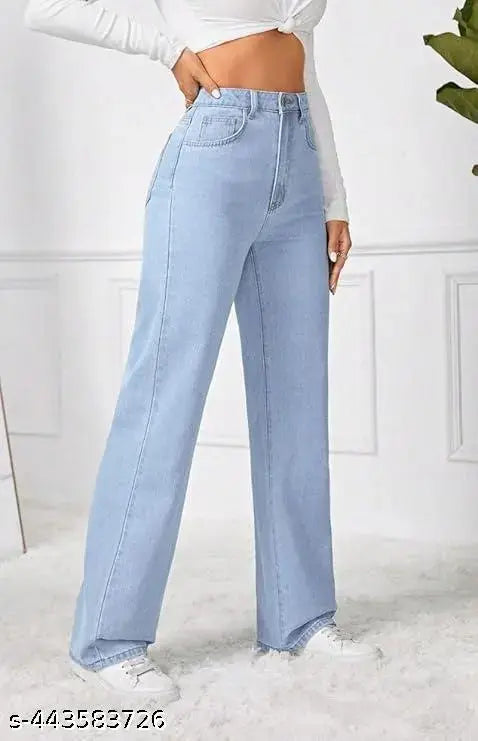 ICE BLUE WIDE LEG DENIM JEANS PREMIUM TOUCH