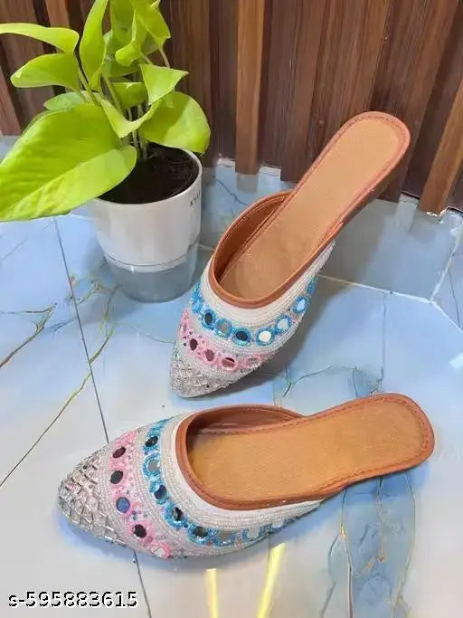 QUIPLET Rajasthani Embroidered Mule for Women | Traditional Ethnic Slip-On Jutti Sandals | Stylish Party & Festive Footwear