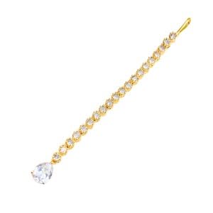Tanaira Rhodium-Plated Maang Tikka for Women & Girls | Crystal Hair Accessory | American Diamond (AD) Studded Bridal Wedding Jewelry,Trending Style (Gold)