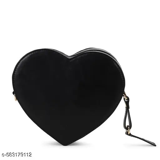 Berrylush Women Solid Black Quilted Pattern PU Detachable Sling Strap Heart Structured Regular Sling Bag
