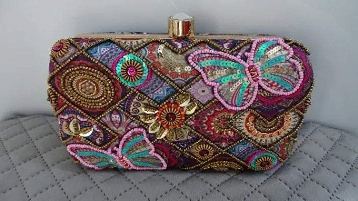 PINK HAND EMBROIDED MULTI COLOR HAND CLUTCH CUM SLING BAG