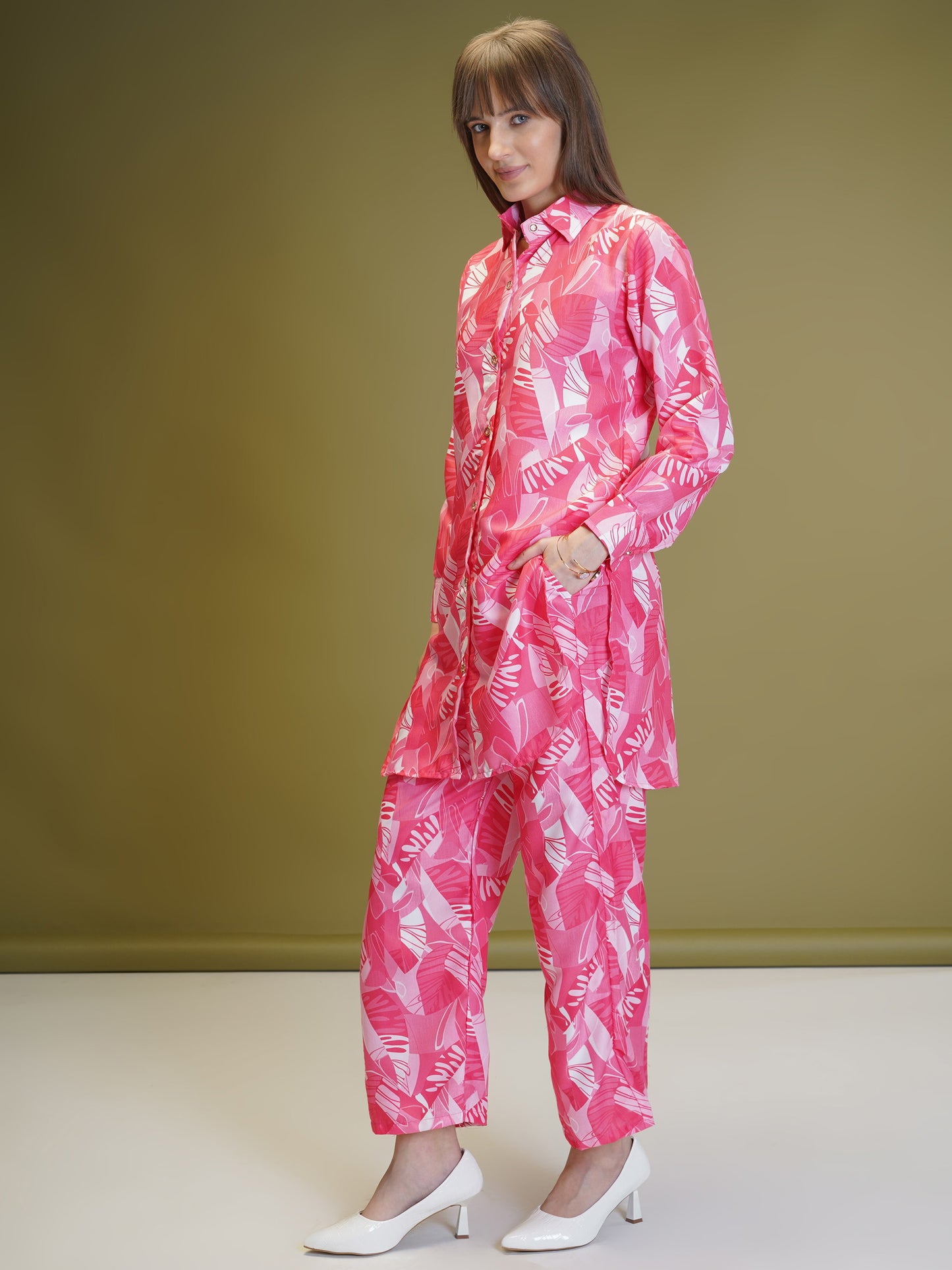 Abstract Print Shirt & Palazzos Co-Ord Set For Women