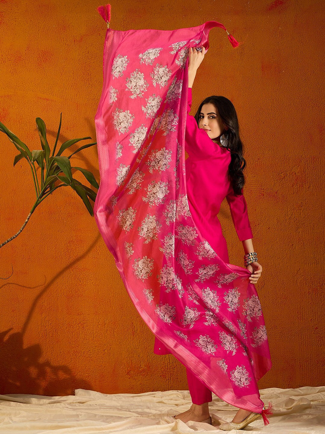 Beautiful Pink Embroidered Kurta Set with Bottom Wear and Dupatta