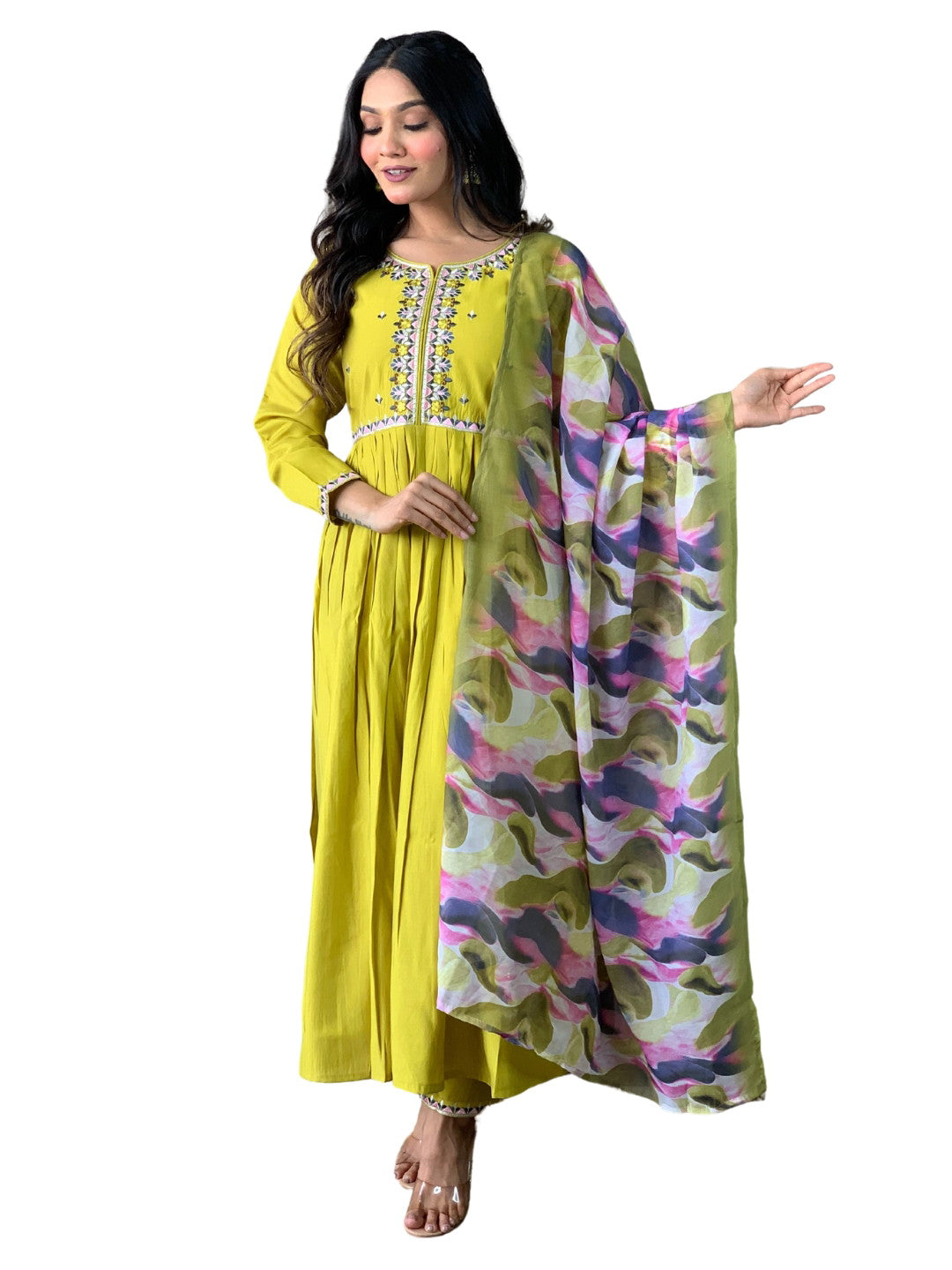 Lemon Yellow Viscose Chanderi  Kurta with bottom and dupatta