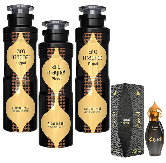 Aro Magnet Alcohol Free DeoDorant Spray 200ml Zayed 9ml Pure Perfume (Pack of 3)
