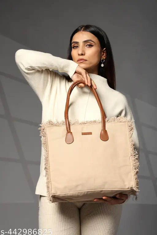 ENSAC Premium Cotton Tote Bag for Women, Stylish Handbag for women with Zip Closure | Fit for Office Bag, College, Travel Use | Handcrafted in India