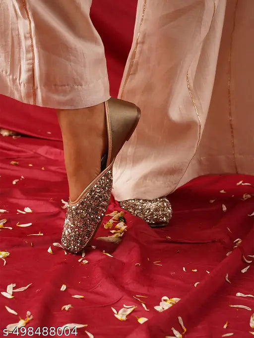 JM Looks Women's Traditional Handcrafted Juttis | Sparkling Stone & Beadwork Flats for Festive & Wedding Wear(Green)