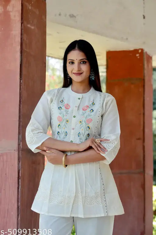 Pure cotton embroidered flared Top