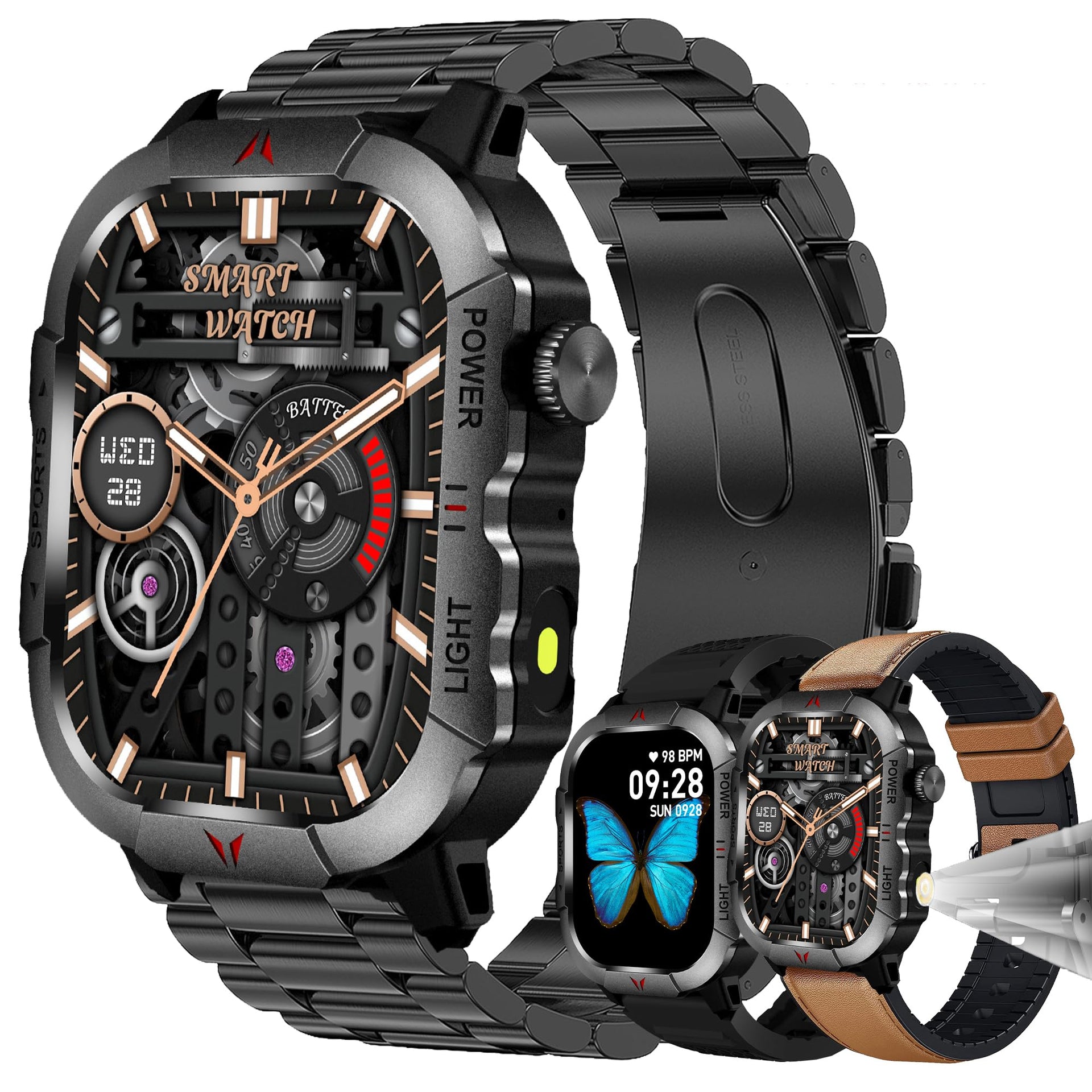 AMOLED Smart Watch for Men (Make/Answer Call), LED Lighting, 5ATM  Waterproof Mens Smartwatch, Fitness Tracker Smartwatch for Android iPhones, 