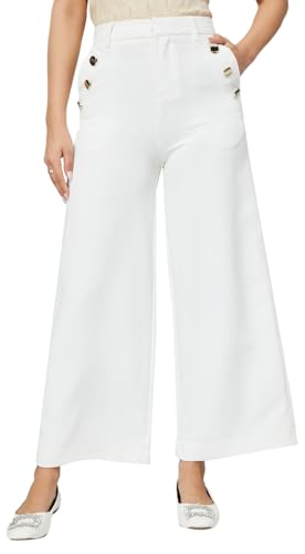 Max Kalki x Women Solid Wide Leg Trousers, White, 32