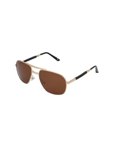 Carlton London Gold with Black Toned Brown Polarised Lens Foldover Rectangle Sunglass for mens
