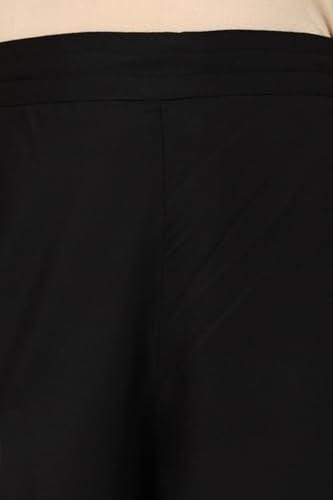 Black Solid Rayon Parallel Pants with Embellished Organza Hemline_24AUW63033-222376_S