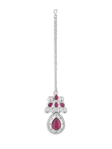 Ami Purple Stones Dazzling Austrian Diamonds Necklace Earring and Maangtikka Set For Women-ZPFK19470