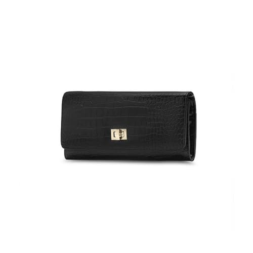 Lavie Lx Glossy Synthetic Zipper Closure Women's Clutch (BLACK, LARGE)