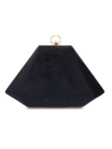 TOOBA Black Suede Clutch Bag for Women – Chic Synthetic Purse with Gold Frame & Chain Strap, Perfect for Formal Events, Dinners & Ethnic Outfits