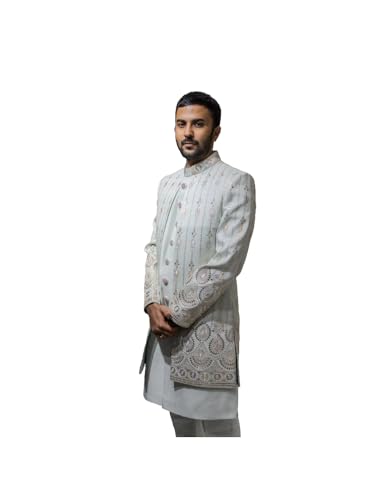 A LOYAL Light Mint Embroidered Indo-Western Sherwani Set (L)