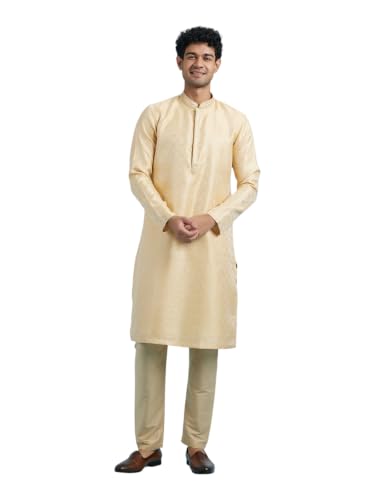 DIWAS BY MANYAVAR Men's Art Silk Self Design Festive Kurta Set (2pc) (Fawn, XL)