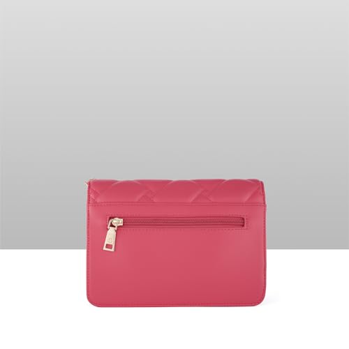 Caprese Winter Medium Sling Bag for Women with Adjustable & Detachable Strap | Multi‑Compartment Shoulder Bag with Zipper & Magnetic Button Closure Letter Chain Charm (Fuchsia)