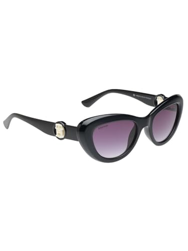 Tommy Hilfiger Sunglasses | Purple Lens | Black Frame | Full Rim Cateye Shape Branded Latest and Stylish Non Polarized Eyewear | 100% UV Protection | Women Sunglasses| Size Medium | TH 1591 C5