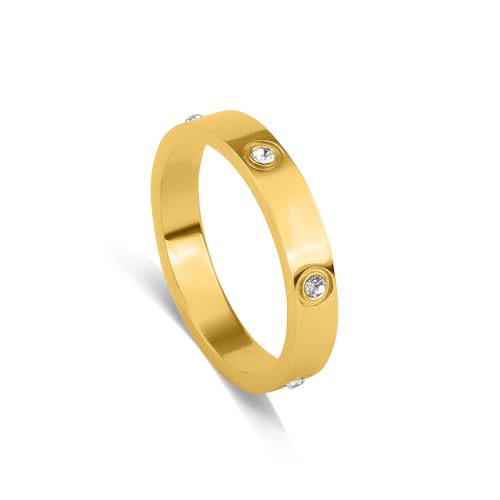 PALMONAS Elegant Diamond Gold Band Ring for Women (Size- 7) - Gift for Girls & Women