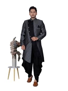 XEPON Mens Black Ethnic Wear Indo Western & Dhoti Set((Black, L Size)