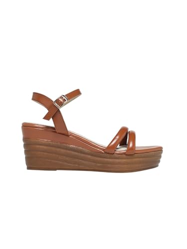 MONROW Wedges for Women & Girls | Stylish & Fancy Wedges | Extra Cushioning & Comfortable, Fashionable, Light Weight, Fashion Wedges for Girls (Tan/4-UK)