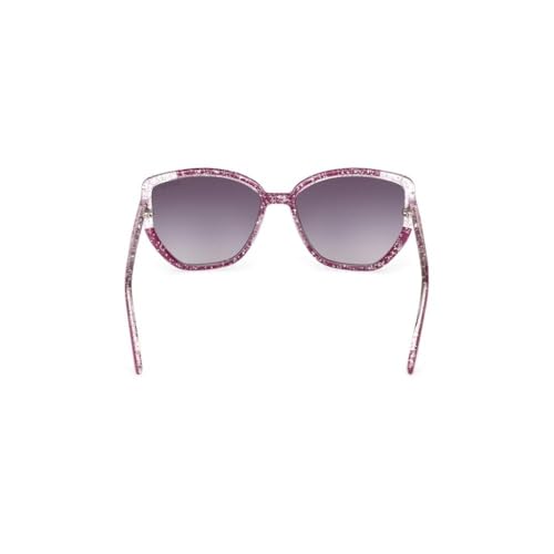 Guess sunglasses| 100% UV protected | Gradient | Full Rim | Cat Eye | Women | Large | Shiny purple-Shiny Silver Glitter Polycarbonate Frame | Smoke Gradient Lens