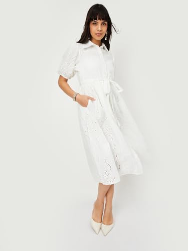 Max Women's Cotton A-Line Midi Dress (SEA10_Ivory