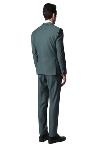 Men Green Textured Slim Fit Wedding Three Piece Suit